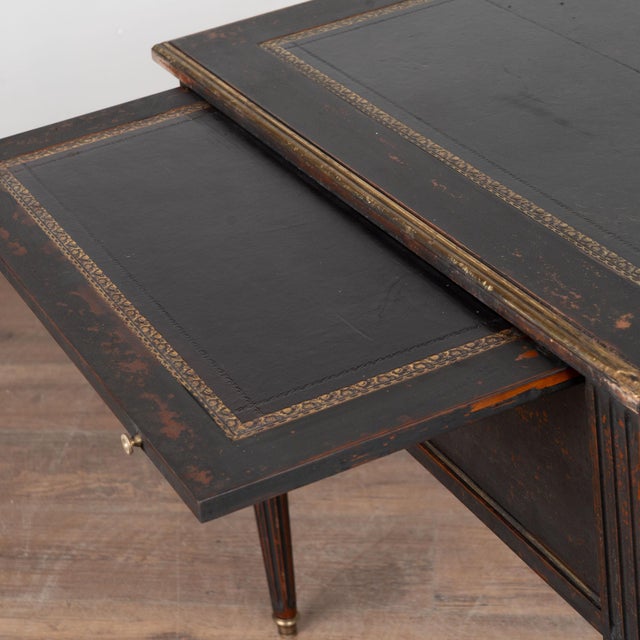 Early 20th Century Swedish Black Painted Five-Drawer Desk With Embossed Leather Top For Sale - Image 9 of 18