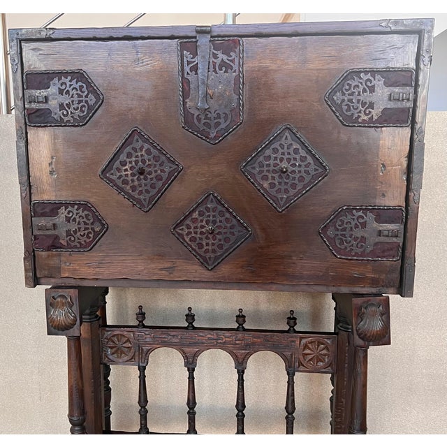 Baroque 17th Century Spanish Walnut Cabinet on Stand, Desk, Original ‘Bargueño’ For Sale - Image 3 of 18