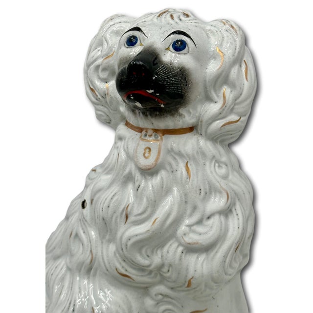 Rare & Unusual Large Antique English Staffordshire Pottery Dog With Blue Eyes - Irises Circa Mid 1800s For Sale - Image 14 of 18