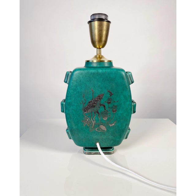 Gustavsberg Swedish Modern Stoneware Argenta Table Lamp by Wilhelm Kåge for Gustavsberg, 1940s For Sale - Image 4 of 11
