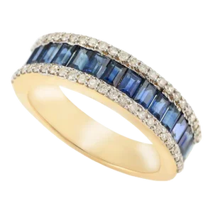 Blue Sapphire and Diamond Wedding Band in 18k Gold Size 7 ( All Sizes Available )