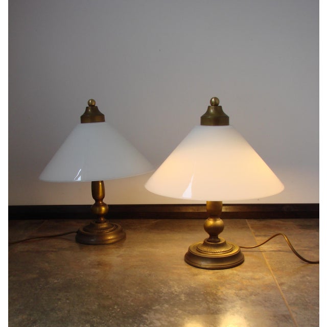 Vintage Bedside Lamps in Brass and Glass, 1970s, Set of 2 For Sale - Image 9 of 11
