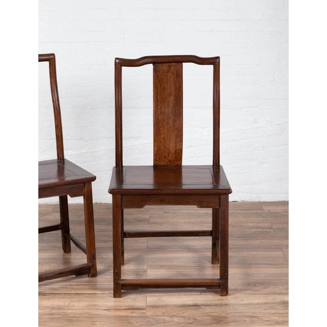Brown Chinese Elm Dark Patina Scholar's Ceremonial Chairs - a Pair For Sale - Image 8 of 13