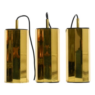Large Decagonal Brass Pendant Lamps, 1960s, Set of 3 For Sale
