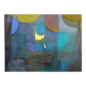 Blue Cubist Abstract, Signed Oil Painting by Miriam Bromberg
