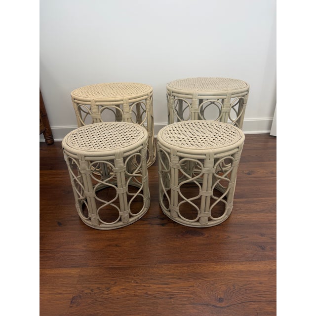 Set of 4 Vintage Rattan and Cane Accent Tables For Sale - Image 4 of 8