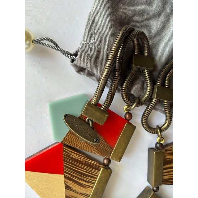 Modernist Necklace Lela Rose Wood Resin Colorblock Collar Bib For Sale - Image 4 of 12