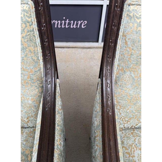 Pair of Ethan Allen Giselle Cut-Velvet Upholstered Bergère Chairs For Sale - Image 13 of 16