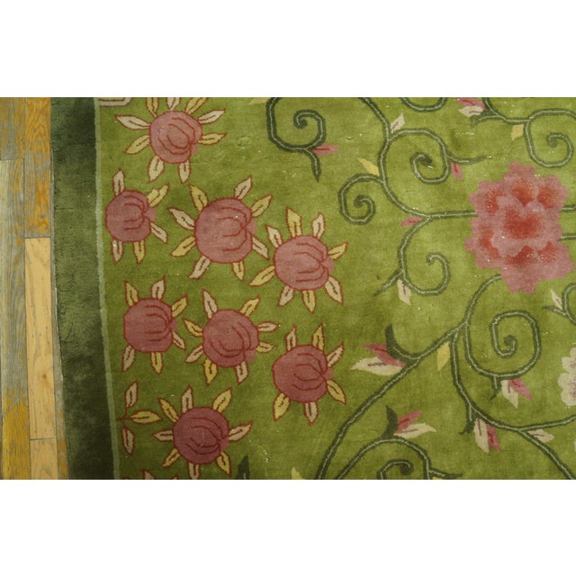 Early 20th Century 1920s Green Floral Antique Chinese Art Deco Rug 11'10" X 17'2"by Nichols Atelier Handknotted Wool Carpet For Sale - Image 5 of 8