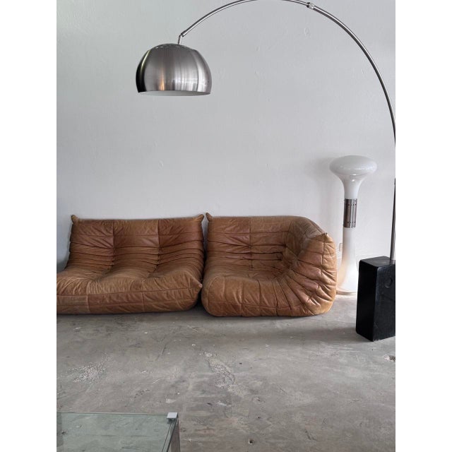 Cognac Togo Leather Set by Michel Ducaroy for Ligne Roset, 2010s, Set of 3 For Sale - Image 17 of 18