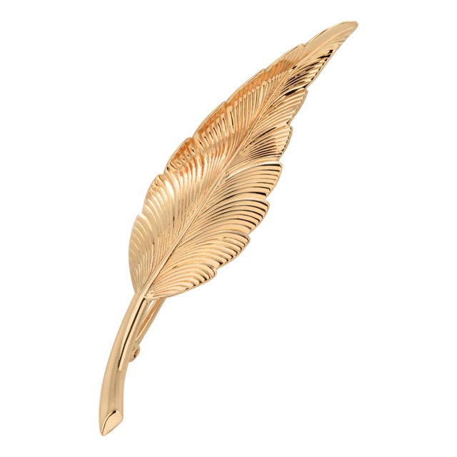 Tiffany and Co Vintage 14k Yellow Gold Leaf Brooch Mid-20th Century For Sale