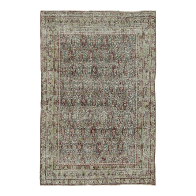 Vintage Turkish Rug With Aqua Field & Crimson Paisley Design - Rug & Kilim For Sale