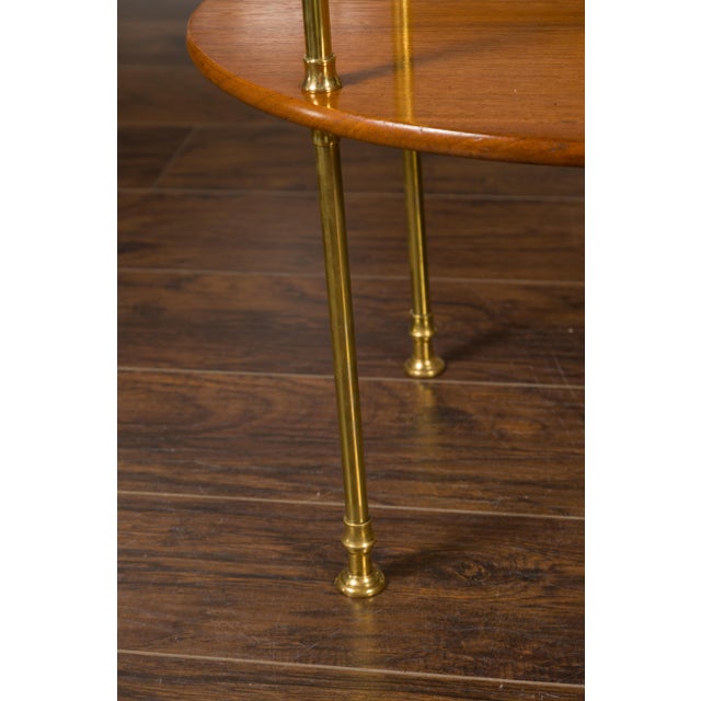 English Midcentury Mahogany Oval Two-Tiered Table with Brass Accents For Sale - Image 11 of 12
