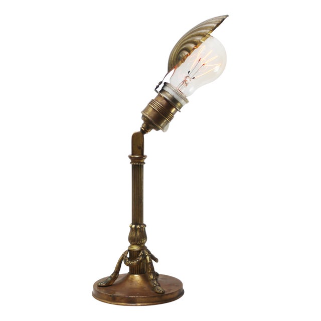 Empire French Brass Desk Lamp with Metal Shell Shade For Sale