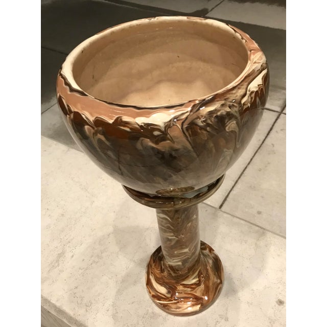 Antique Weller Pottery Marbleized Jardinière & Pedestal For Sale - Image 9 of 13