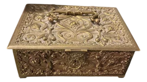 Antique Victorian Art Nouveau German Embossed Gilt Metal Humidor Box Chest