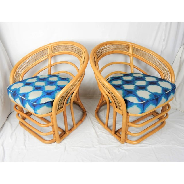 1980s Natural Rattan Chairs & Ottoman - 3 Pieces For Sale - Image 5 of 12
