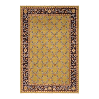 Shabby Chic Green/Aubergine Wool Rug - 6'2'' X 9'2'' For Sale