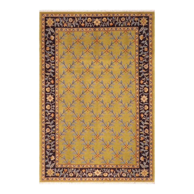 Shabby Chic Green/Aubergine Wool Rug - 6'2'' X 9'2'' For Sale