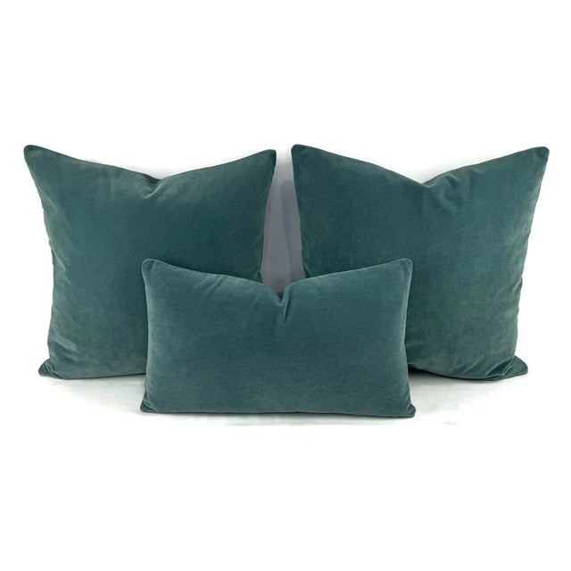 2020s Dark Smoky Blue Plush Velvet Pillow Cover - Dusty Blue Gray Velvet Cushion Case - Euro Sham For Sale - Image 5 of 7