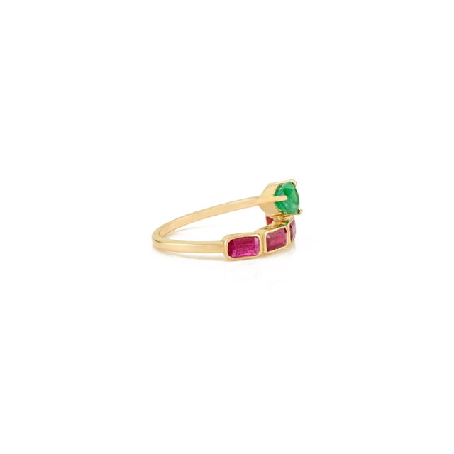 Not Yet Made - Made To Order 14k Gold Natural 1.59 Ct Ruby Emerald Birthstone Duet Modern Bypass Ring Size 6 For Sale - Image 5 of 14