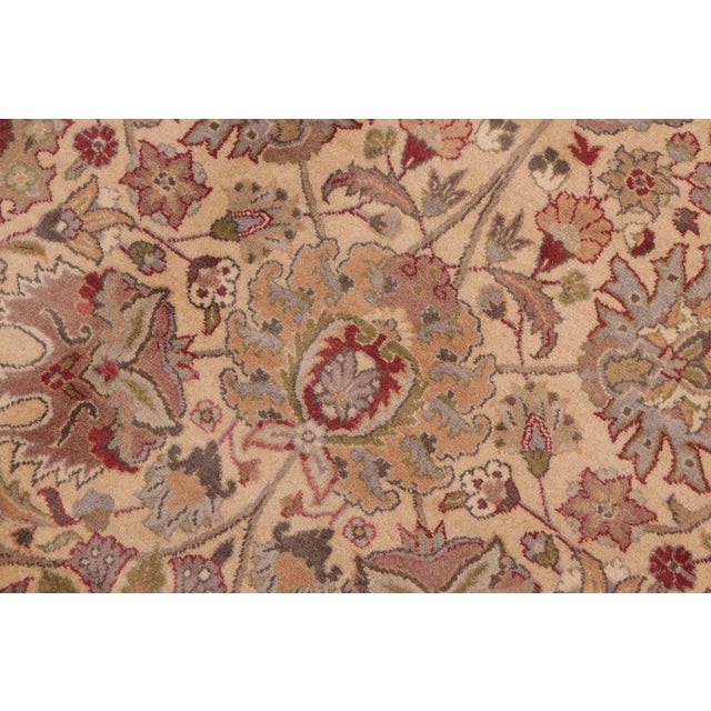 Boho Chic 1990's Floral Tabriz Pak-Persian Beige/Green Wool Rug - 8'1'' X 10'2'' For Sale - Image 4 of 9