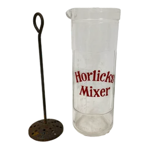 Vintage Glass Horlicks 8 Ounce Mixer Measuring Jar With Metal Strainer From England