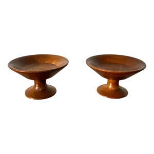 1950’s Mid-Century Modern Sculpted Walnut Pedestal Bowls - a Pair