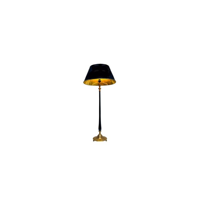 Brass and Black Laquered Floor Lamp on Ball-Shape Legs, 1980s For Sale - Image 4 of 10