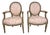 Early 20th Century Louis XVI Style Grey Painted Armchairs in Pink and White Ikat Upholstery - A Pair For Sale