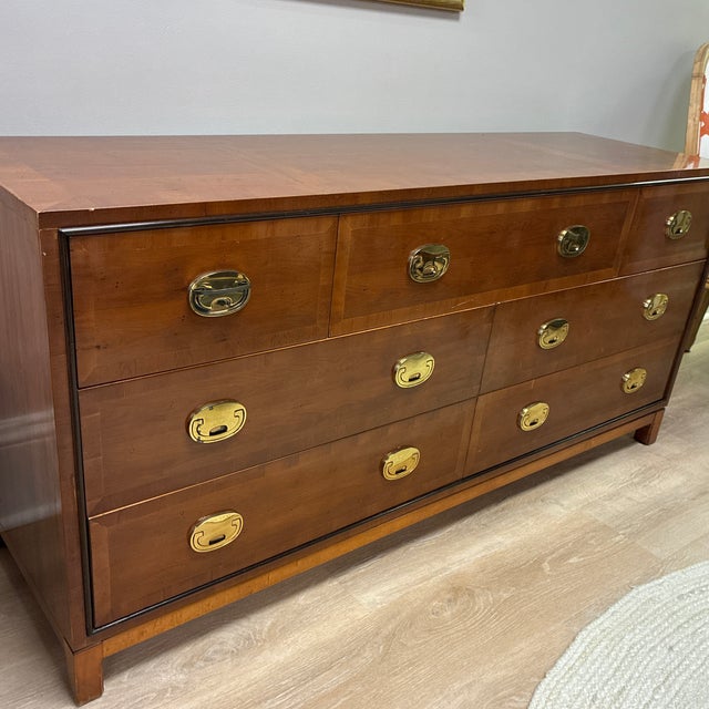 Wood Mid 20th Century Hickory Campaign Style 7 Drawer Dresser For Sale - Image 7 of 7