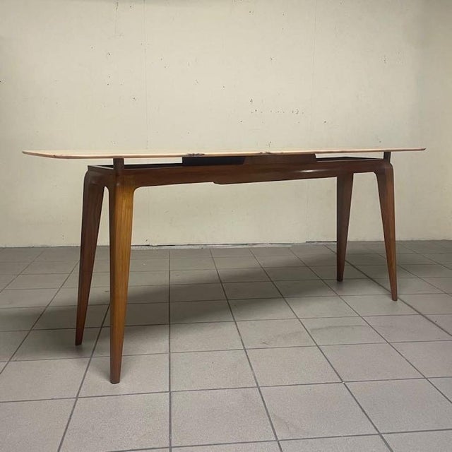 Mid-Century Modern Console Table in Cherry Wood with Pink Marble Top, 1950s For Sale - Image 3 of 18