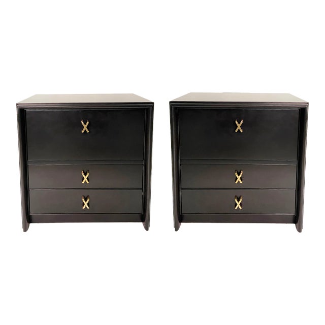Mid-Century Modern Paul Frankl Nightstands Lacquered in Ebony, Pair For Sale