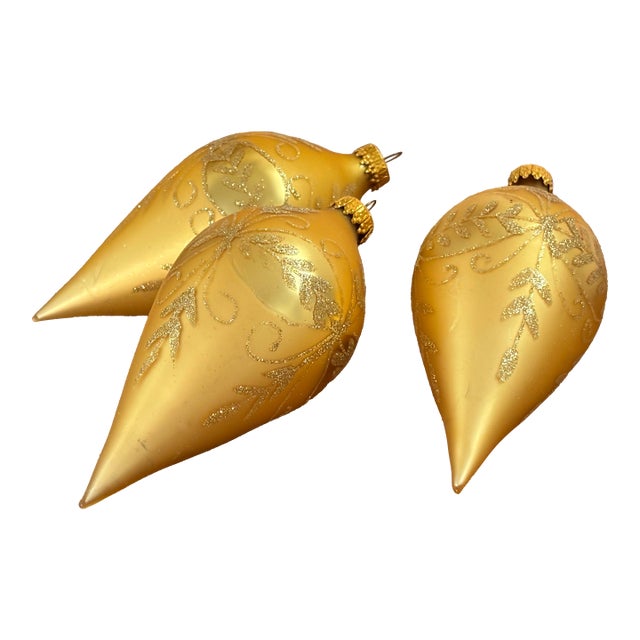 Three Gold Hand-Painted Ornaments For Sale