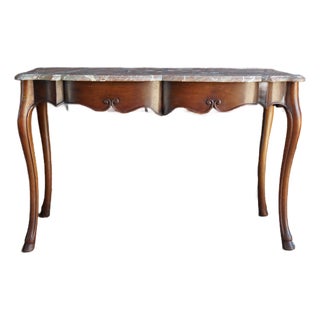 French Marble Top Walnut Console Table For Sale