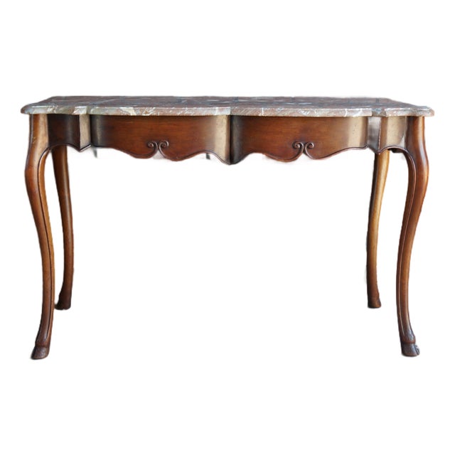 French Marble Top Walnut Console Table For Sale