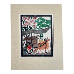 Late 20th Century Chinese School Bas Relief Rubbing of Ox and Cart