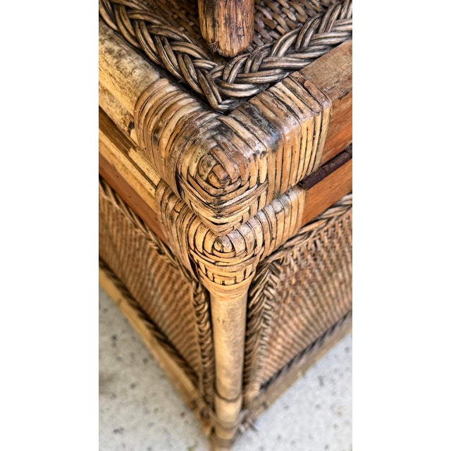 Pair Shabby Chic Rattan Trunks, Large and Small For Sale - Image 13 of 16