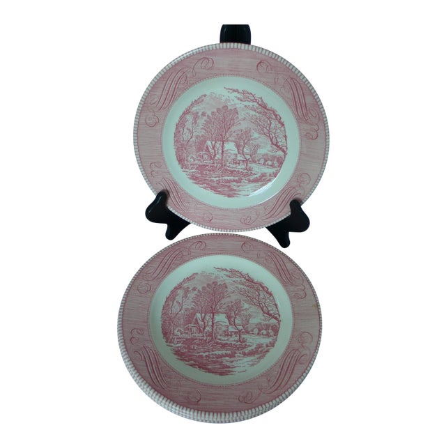 Pink & White Dinner Plates "Royal Ironstone" - Set of 4 For Sale