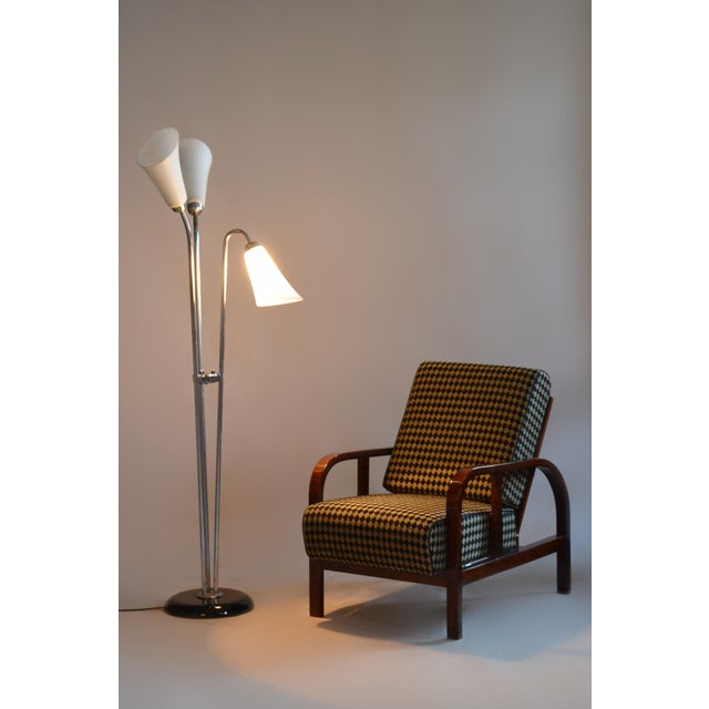 Czech Art Deco Floor Lamp in Chrome, Opal Glass and Lacquered Wood, 1930s For Sale - Image 14 of 15