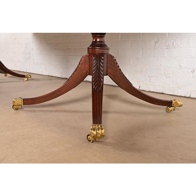 Kindel Furniture Georgian Mahogany Double Pedestal Extension Dining Table, Newly Refinished For Sale - Image 13 of 15