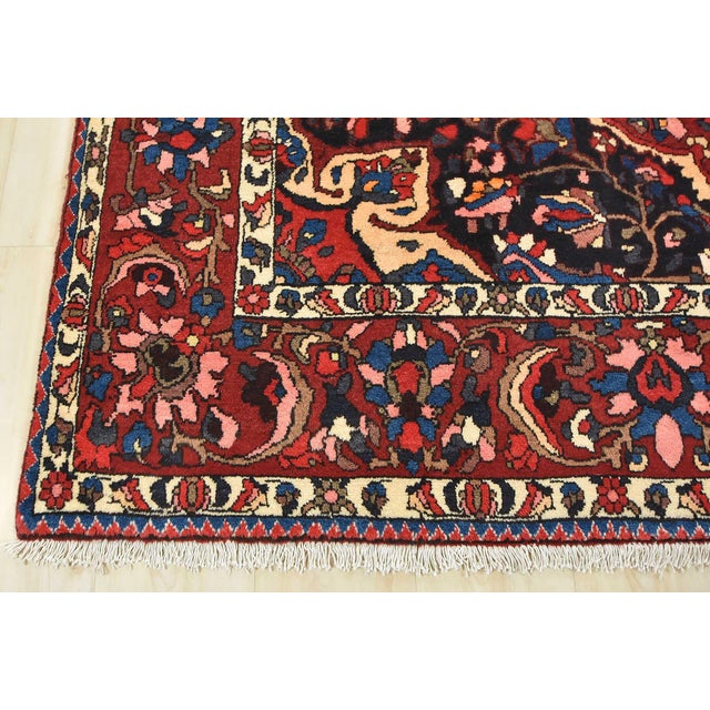 Bakhtiari Rug 6'11'' X 10'5'' Red Wool Semi-Antique Hand-Knotted Oriental Carpet For Sale - Image 11 of 14