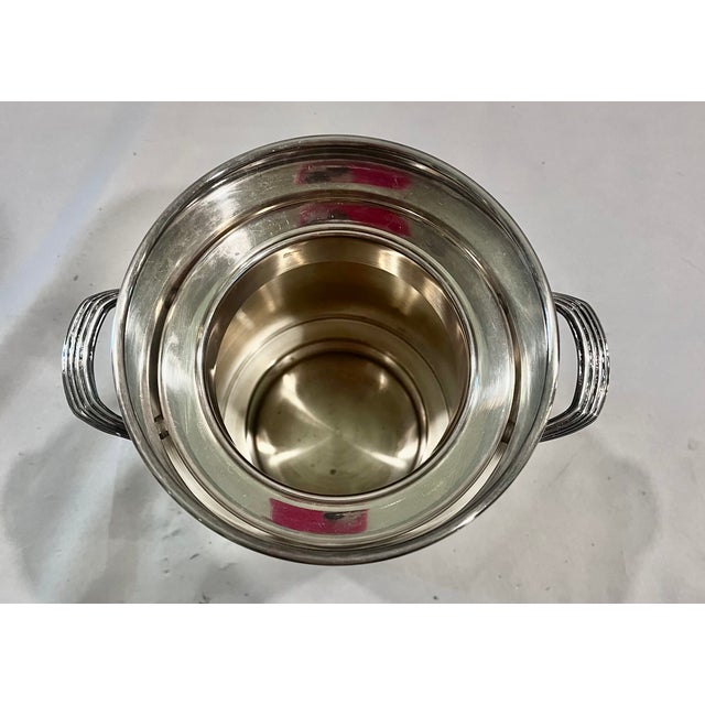 Mid 20th Century Mid 20th Century Mid-Century Modern French Ercuis Silver-Plated Champagne Bucket or Wine Cooler With Ribbed Handles For Sale - Image 5 of 11