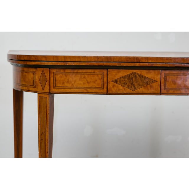 English 19th Century Neoclassical Demi-Lune Game Table with Inlaid Apron For Sale In Atlanta - Image 6 of 12