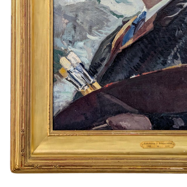 Textile American Impressionist "Self-Portrait" Painting of Monhegan Island Maine Coast ByAbraham Jacob Bogdanove, 1930 For Sale - Image 7 of 12