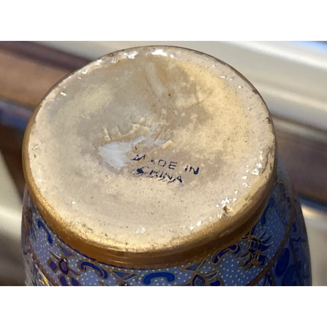 Vintage Blue and Gold Cloisonné Vases, 12 Inches Each - A Pair For Sale - Image 10 of 12