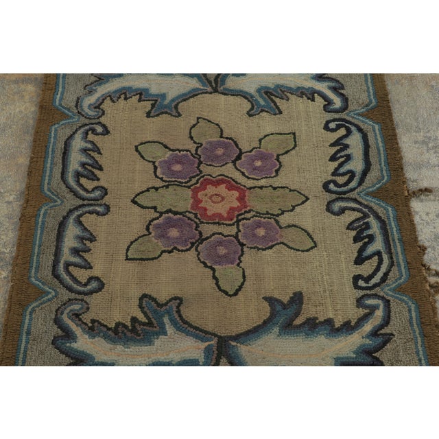 Rug & Kilim Antique Hooked Rug With Floral Medallion & Scrollwork Design - Rug & Kilim For Sale - Image 4 of 7