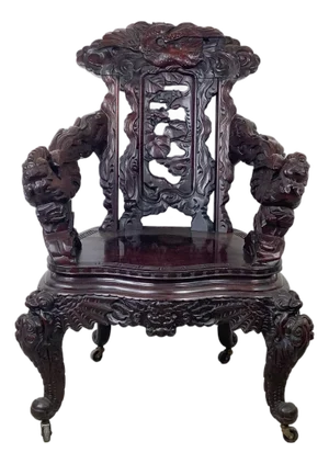 Antique Chinese Export Carved Hardwood Dragon Armchair, Late 19th to Early 20th Century