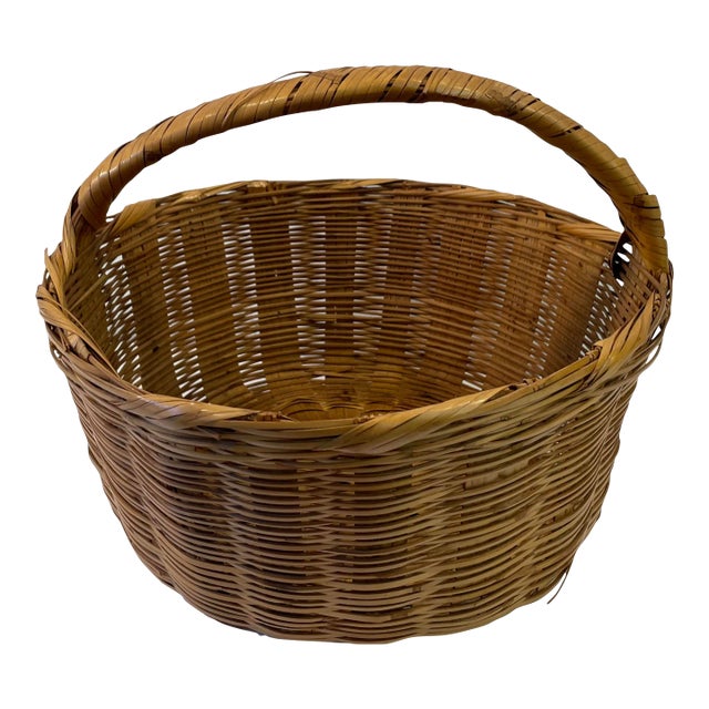 Vintage Round Handled Basket For Sale