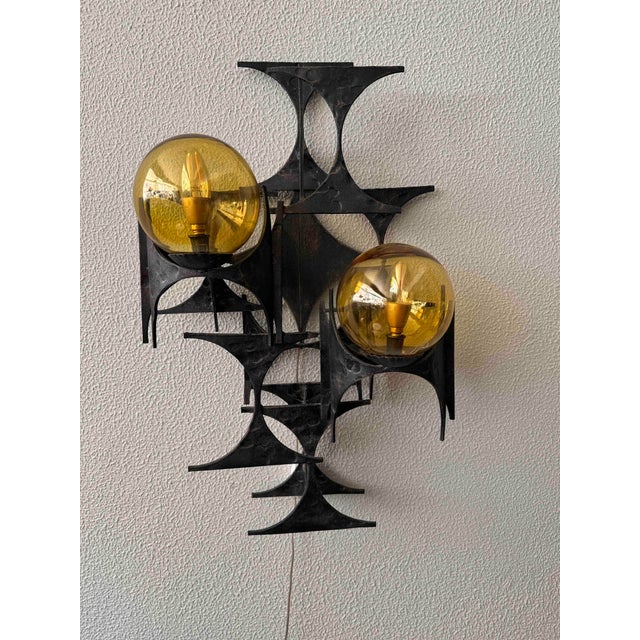 Brutalist Sconce by Marc Weinstein, 1960s, in Good conditions. Designed 1960 to 1969 This piece is attributed to the...